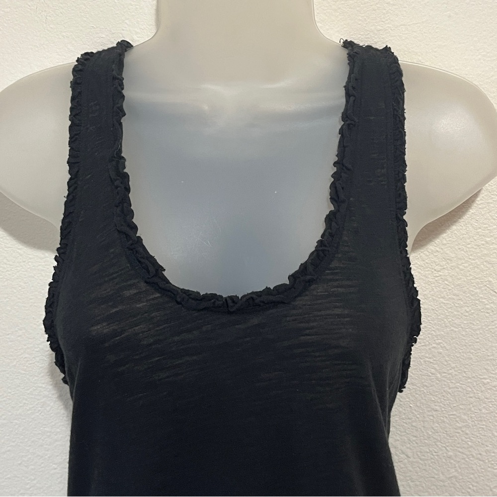 Victoria’s Secret Black Ruffle Lettuce Trim Burnout Long Tunic Tank Top M Lounge - Picture 3 of 11